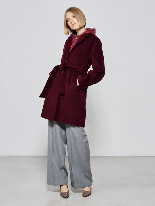 Passager Women's Coat with Buttons Burgundy