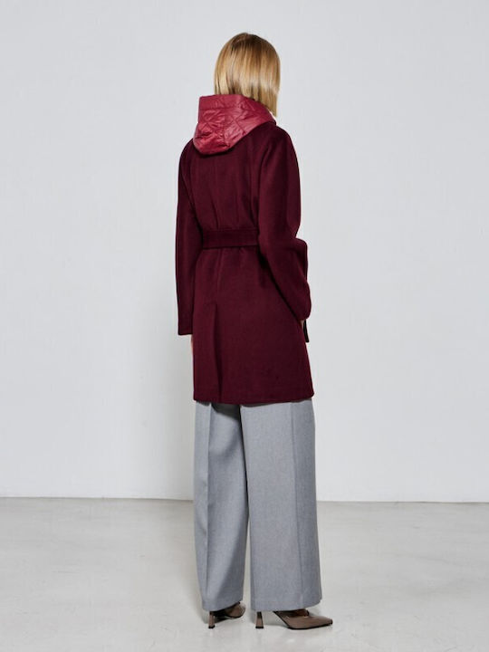 Women's Burgundy Coat with Buttons