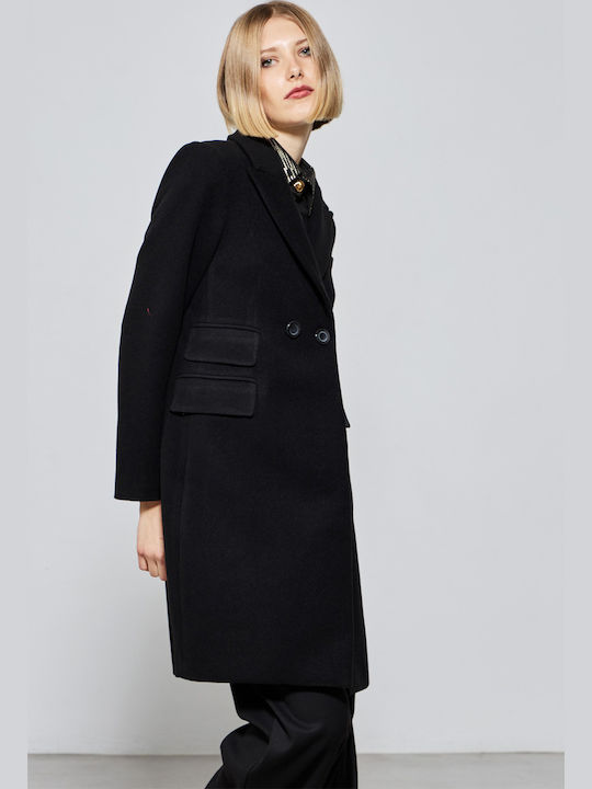 Women's black Coat with Buttons