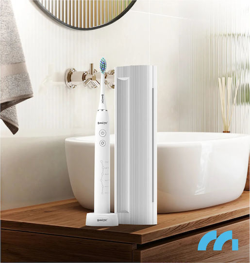 Periuță de dinți electrică sonică Maltec Toothie X1 cu 6 capete 6 programe diferite 45.000 vibrații pe minut cu husă inclusă Alb