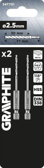 Graphite Set of 2 Drills with Hexagonal Shank for Metal