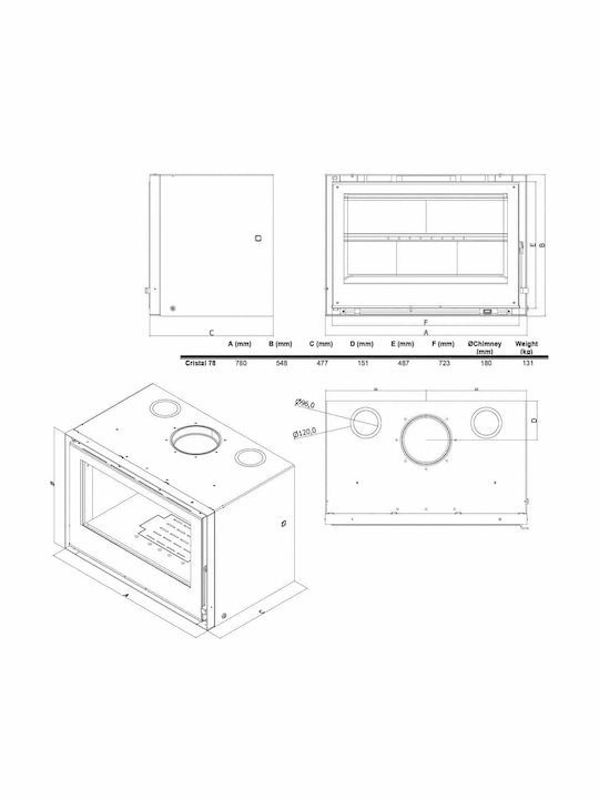 C&A Chama Cristal 78 PT632972 Ενεργειακό Τζάκι Κασέτα Ξύλου Ίσιο με Ανοιγόμενη Πόρτα