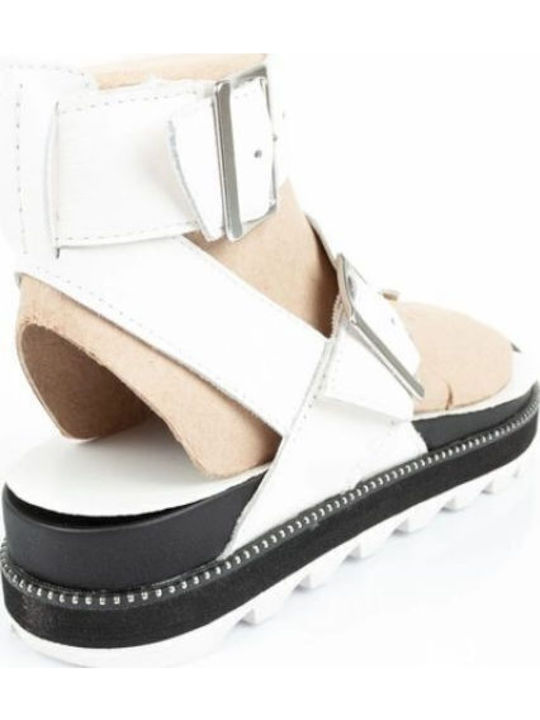 Sandale Casual Damă de Piele Alb