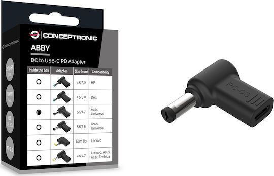 Conceptronic Конвертор USB-C / DC мъжки към USB-C / DC женски Черен 1бр