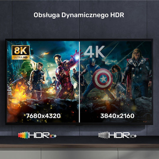 Unitek 60Hz HDMI 2.1 Ultra High Speed 48Gbps 4K 120Hz HDR VRR Cable HDMI Male - HDMI Male 1m Black
