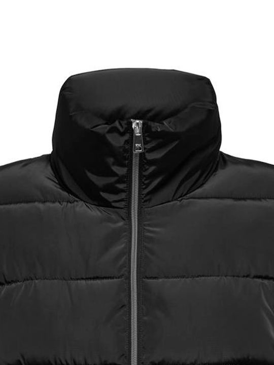 Women's Long Puffer Jacket for Winter with Hood Black