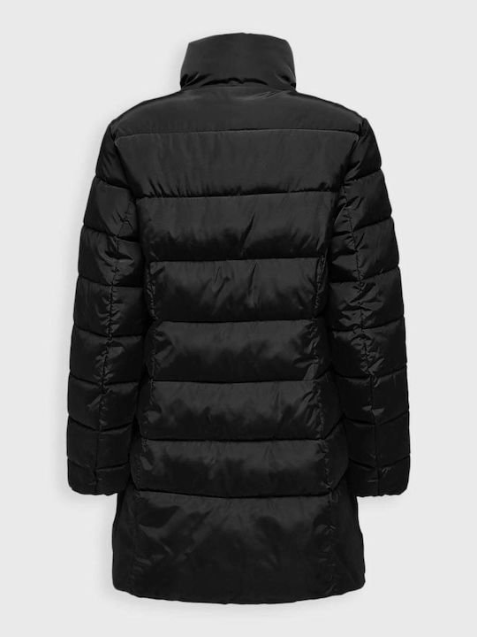 Women's Long Puffer Jacket for Winter with Hood Black