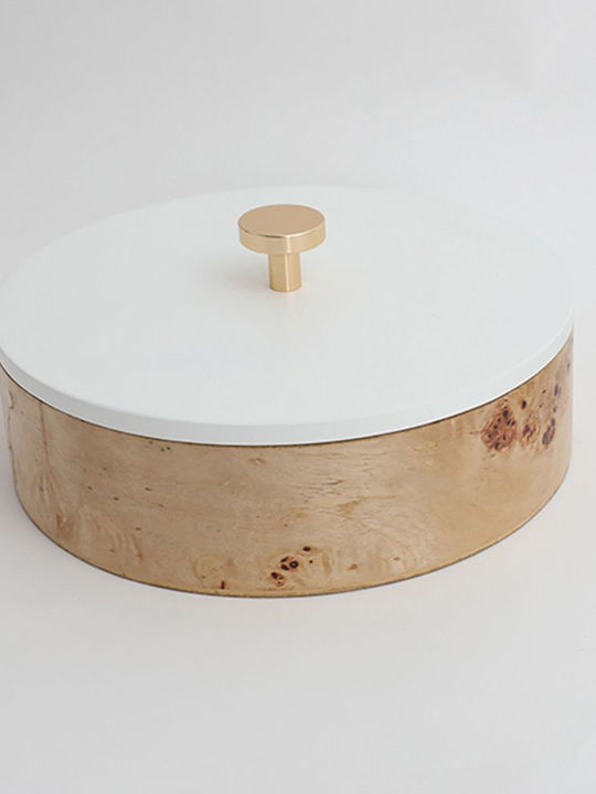 Wooden Round Box White Lid 20x9.5cm