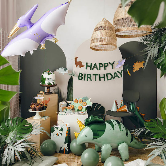 PartyDeco Paper Bag for Gift with Theme "Dinosaurs" Green 10.5x25x18cm.