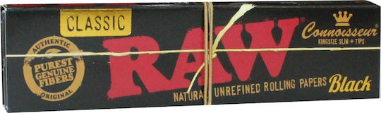 Raw Classic Black Cigarette Rolling Papers King Size Slim with Cone Tips 32 sheets 1pcs