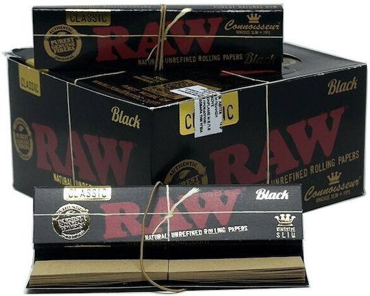 Raw Classic Black Cigarette Rolling Papers King Size Slim with Cone Tips 32 sheets 1pcs