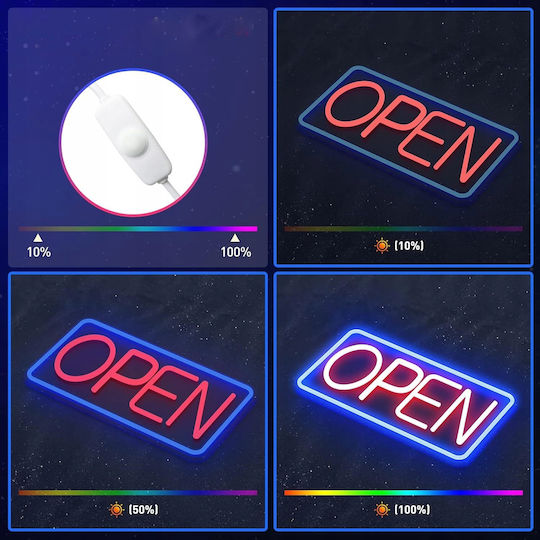 Neon Open Sign Café Bar Shop Usb Switch + Hangers
