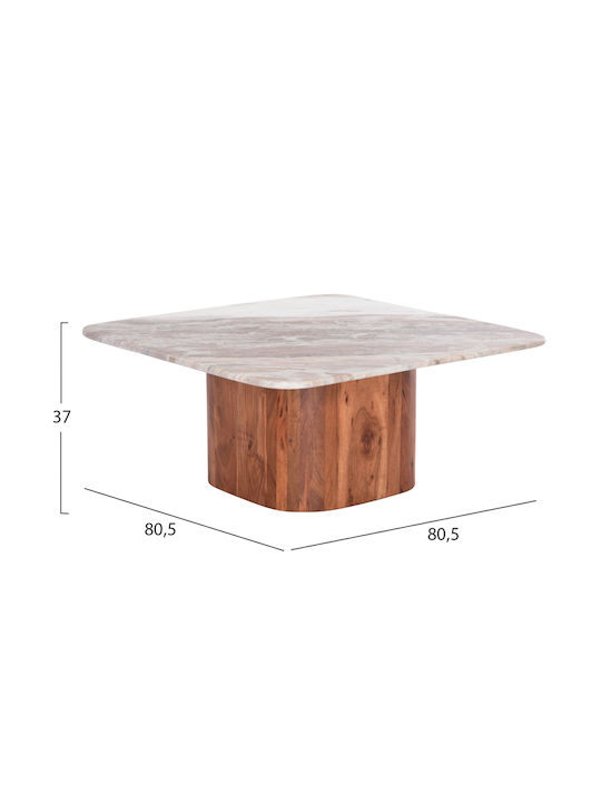 Square Coffee Table Volti from Solid Wood Gray L80.5xW80.5xH37cm.