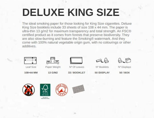 Smoking Deluxe Zigarettenpapier King Size 33 Blätter 1Stück
