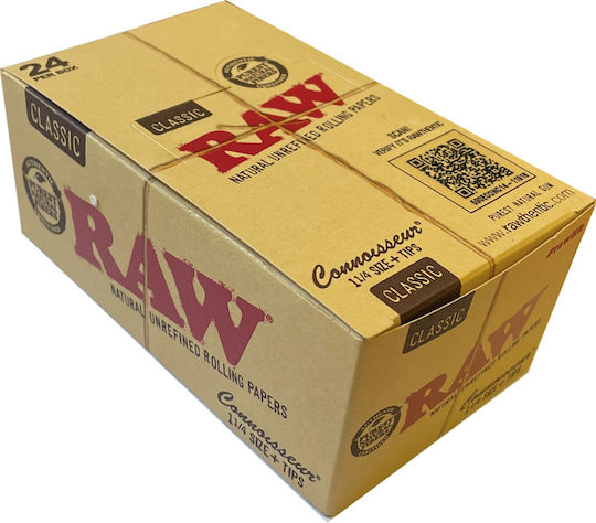 Raw Classic Unrefined Cigarette Rolling Papers 1+1/4 with Cone Tips 50 sheets 1pcs