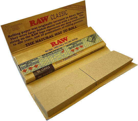 Raw Classic Unrefined Cigarette Rolling Papers 1+1/4 with Cone Tips 50 sheets 1pcs