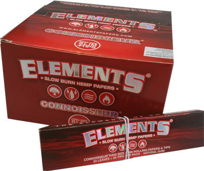 Elements Red Connoisseur Cigarette Rolling Papers Slim King Size with Cone Tips 33 sheets 24pcs
