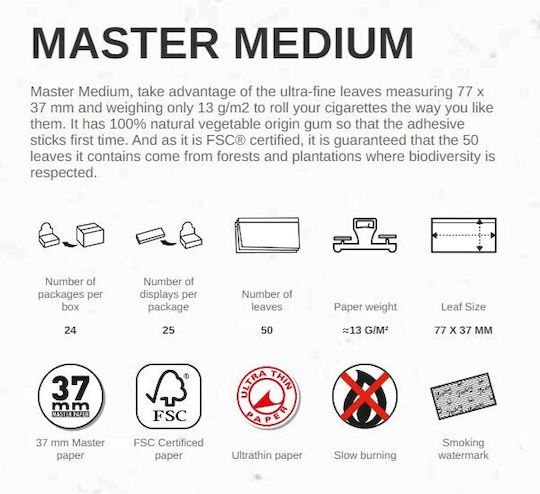 Smoking Master Silver Χαρτάκια Στριφτού Τσιγάρου 1+1/4 50 φύλλα 25τμχ