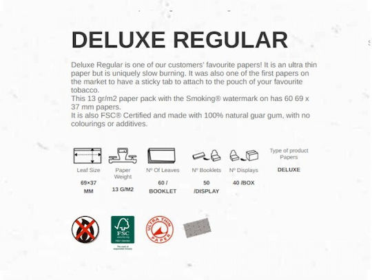 Smoking Deluxe Regular Листчета за свиване на цигари Стандартна 60 листове 50бр