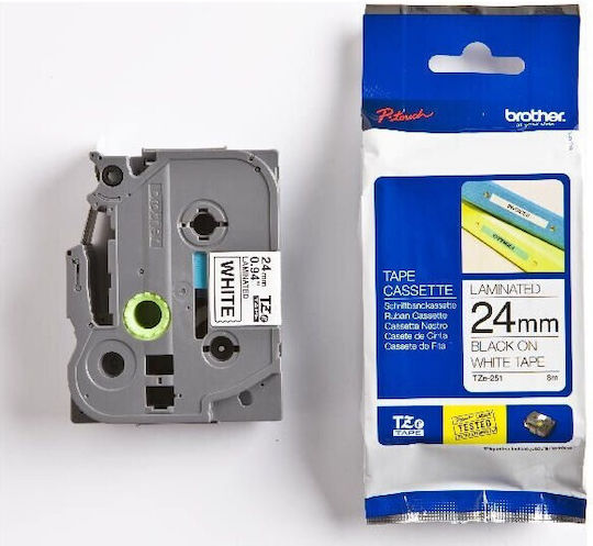 Brother Tze251 Bandă Pentru Etichetări 8m x 24mm Neagră Culoare Full Face Serie Compatibilă Brother TZe/TZ