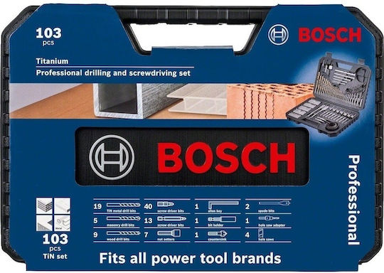 Bosch Комплект 103 Свредла HSS Титаниева с Шестоъгълна Опашка за Метал