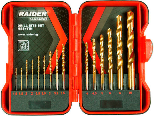 Raider Set of 15 Drills Titanium with Cylindrical Shank for Metal