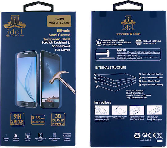 Idol 1991 3D 0.3mm Vollkleber Gehärtetes Glas Schwarz (Xiaomi Mix Flip)
