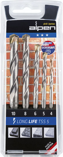 Alpen Drills Set of 5 Diamond Drills Carbide with Cylindrical Shank for Metal