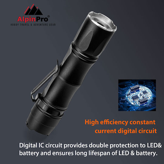 AlpinPro Επαναφορτιζόμενος Φακός LED IPX8 με Μέγιστη Φωτεινότητα 1700lm