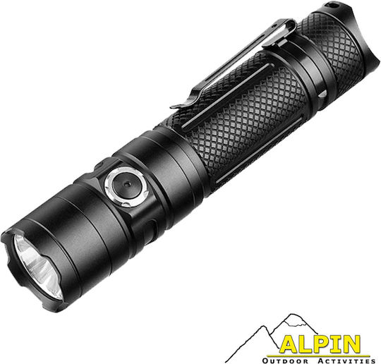 Alpin Rechargeable Flashlight LED Waterproof IP68 with Maximum Brightness 4200lm Black