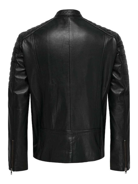 Only & Sons Biker Leather Jacket Black