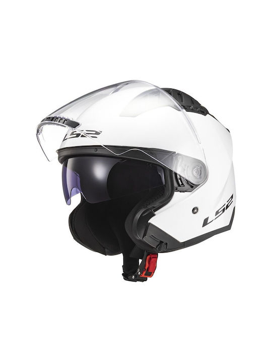 LS2 Gloss White Motorcycle Helmet Jet ECE 22.06 1200gr with Sunvisor