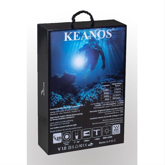 Keanos Επαναφορτιζόμενος Φακός LED IPX8 με Μέγιστη Φωτεινότητα 1700lm Icarian (Premium Edition)