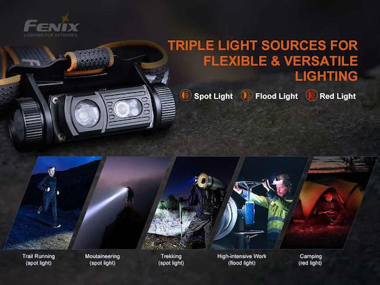 Fenix Επαναφορτιζόμενος Φακός Κεφαλής LED IP68 με Μέγιστη Φωτεινότητα 1200lm 2xCR123A