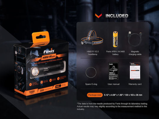 Fenix Rechargeable Headlamp LED IP68 with Maximum Brightness 1600lm Black