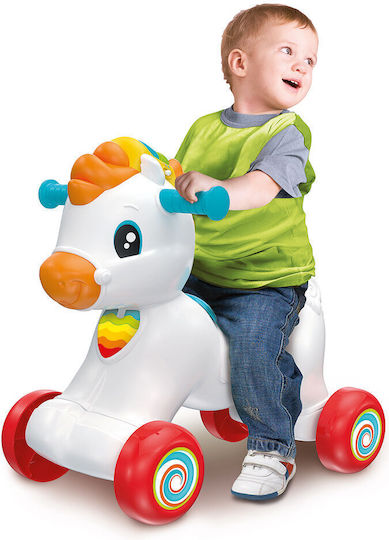 Baby Clementoni Lakis Alogakis 3 in 1 (Speaks Greek) Plastic Rocking Toy Horse for 12+ months with Sounds & Music with Max Load Capacity 20kg White
