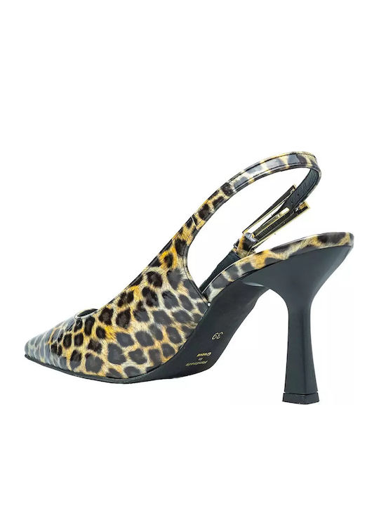 Pointed Toe Heels Made of Patent Leather with High Heel Animal Print Multicolour