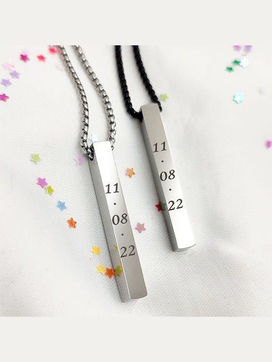 Jt Set Necklace Couples Bar 3D Steel Engraving Text Engraving Light-Colored 1 Side