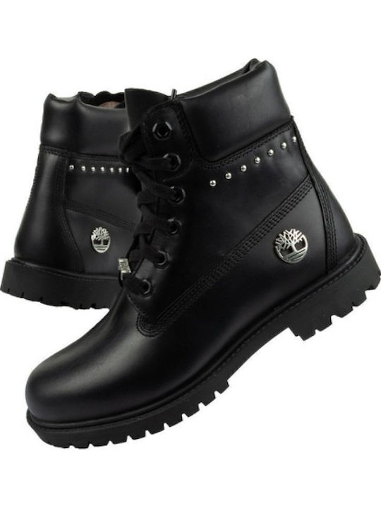 Leather Women's Ankle Boots with Medium Heel Black