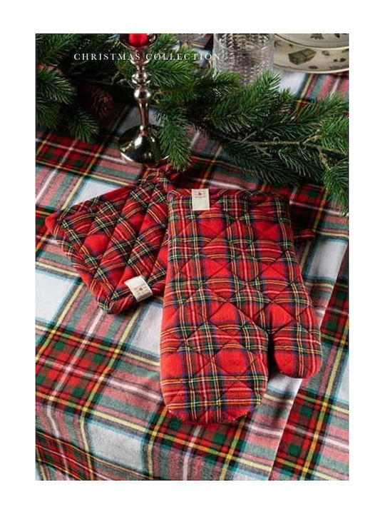 Amo La Casa Σετ Γάντι Πιάστρα Βαμβακερά Καρώ Tartan Κυπαρισσί