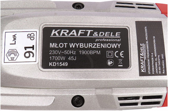 Kraft & Dele Κρουστικό Κατεδαφιστικό Ρεύματος 1700W με Υποδοχή HEX KD1549