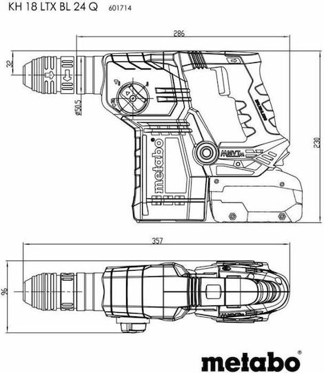 Metabo Kh 18 Ltx Bl 24q Σκαπτικό Πιστολέτο Ρεύματος με Υποδοχή SDS Plus 601714840