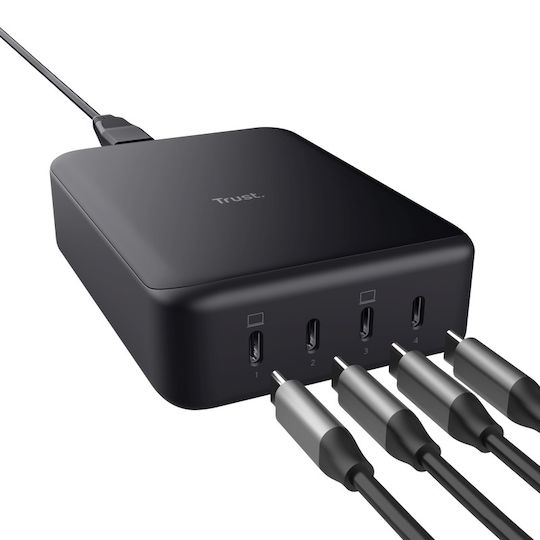 Trust Charging Stand GaN with 4 USB-C Ports 240W Power Delivery in Black color (Maxo)