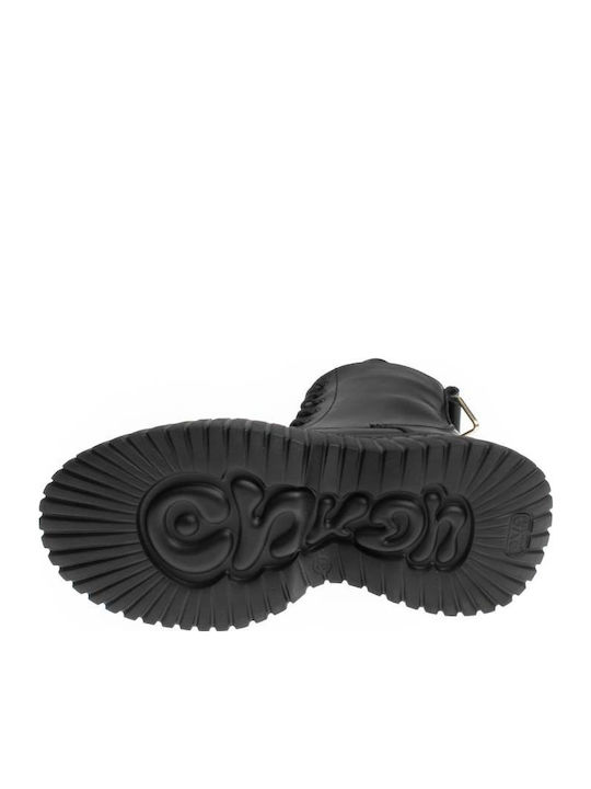 Leder Stiefeletten Damen Schwarz