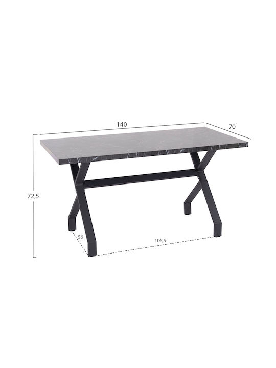 Lana Table Kitchen Wooden with Metal Frame Μαύρο Μάρμαρο-μαύρα 140x70x72cm