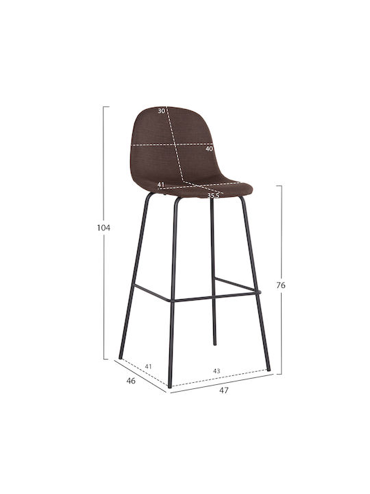 Stool Bar with Backrest Upholstered with Fabric Vincent Brown 4pcs 47x46x104cm