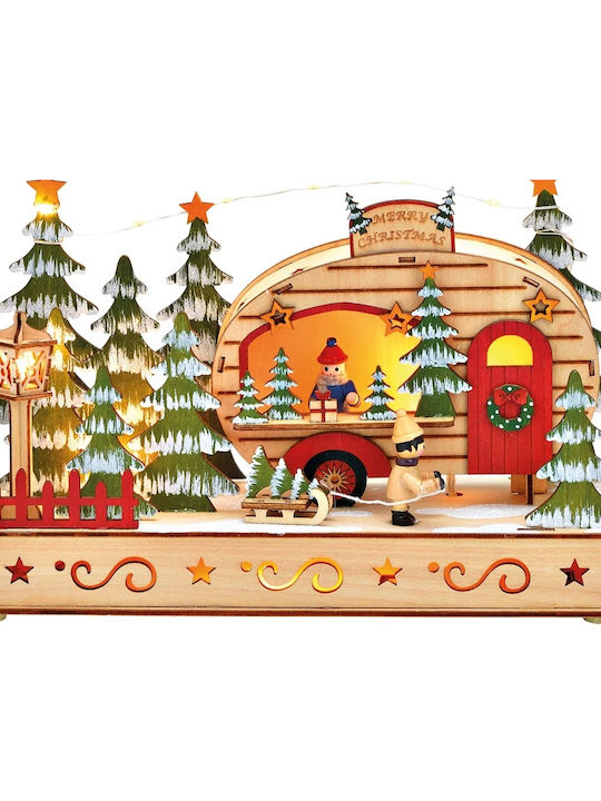 Christmas Illuminated Decorative Wooden Village with Battery 28x18x10cm.