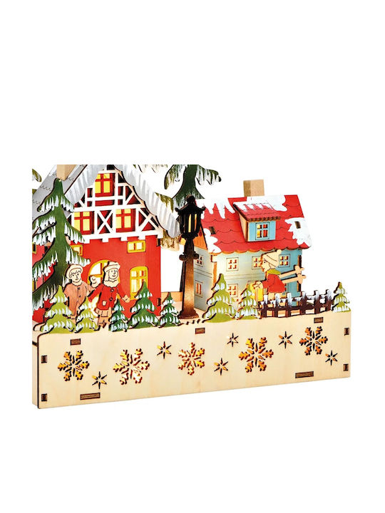 Christmas Illuminated Decorative Wooden Village with Battery 20x17x8cm.