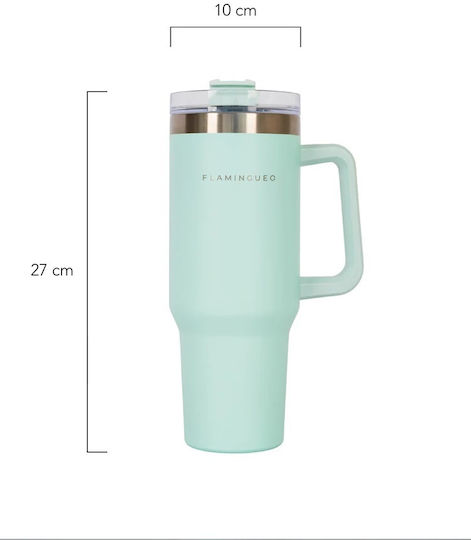 Flamingueo Handled Tumbler Θερμός Ανοξείδωτο 1.18lt Τιρκουάζ με Καλαμάκι και Λαβή