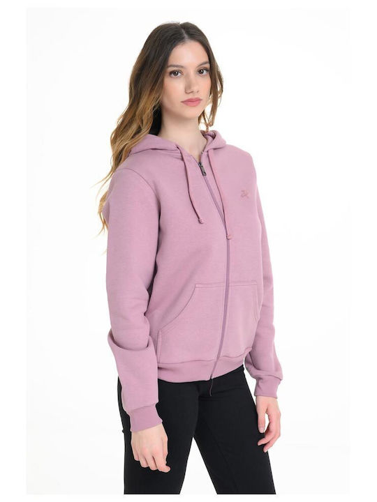 Lang Damen Sweatshirtjacke Kapuzen Rosa
